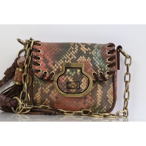 RAFE Multicolor Snake Print Leather Whipstitch Trim Chain Mini Crossbody Bag - Picture 4 of 10
